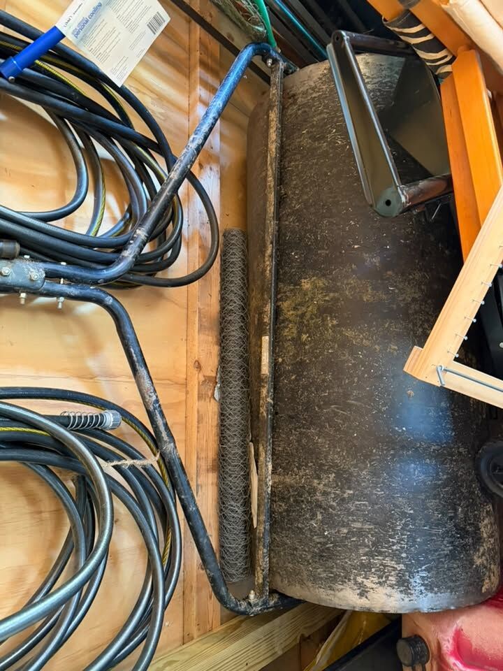 Air hoses and lawn roller