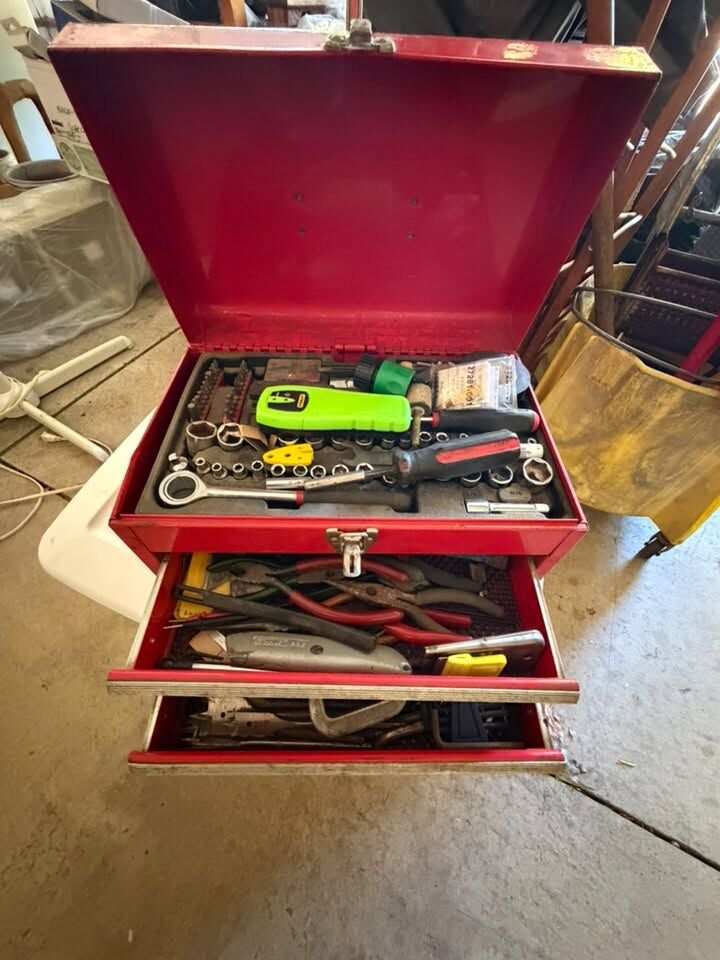 Red toolbox with socket set
